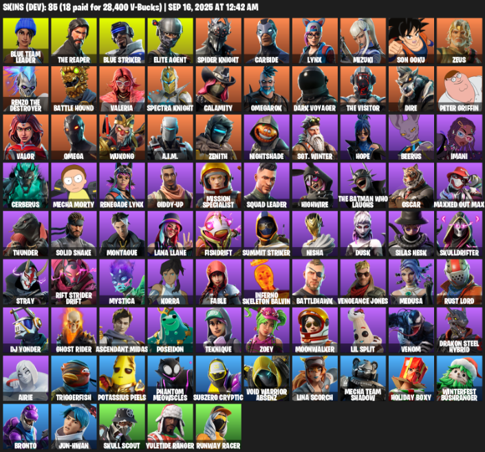 Fortnite Account ( PC / XBOX ) (Elite Agent, The Reaper, Omega, Blue Team Leader, Spider Knight, Carbide, Lynx, Mizuki, Son Goku, Zeus, Battle Hound, Valeria, Calamity, Omegarok, Dark Voyager, Dire) (85 Skins) Fortnite Account ( PC / XBOX ) (Elite Agent, The Reaper, Omega, Blue Team Leader, Spider Knight, Carbide, Lynx, Mizuki, Son Goku, Zeus, Battle Hound, Valeria, Calamity, Omegarok, Dark Voyager, Dire) (85 Skins)