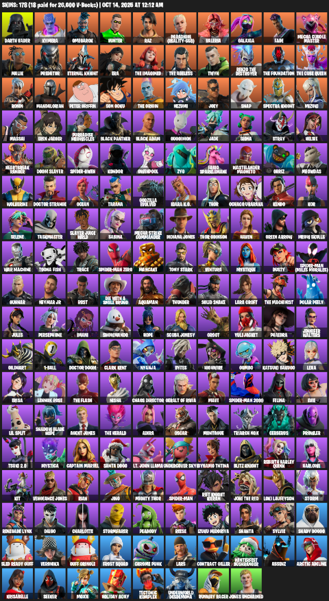 Fortnite Account ( PC / PLAYSTATION ) (Lara Croft, Darth Vader, Kymera, Omegarok, Hunter, Raz, Paradigm (Reality-659), Valeria, Galaxia, Fade, Mecha Cuddle Master, Malik, Predator, Eternal Knight, Era, The Imagined, Twyn) (178 Skins) Fortnite Account ( PC / PLAYSTATION ) (Lara Croft, Darth Vader, Kymera, Omegarok, Hunter, Raz, Paradigm (Reality-659), Valeria, Galaxia, Fade, Mecha Cuddle Master, Malik, Predator, Eternal Knight, Era, The Imagined, Twyn) (178 Skins)