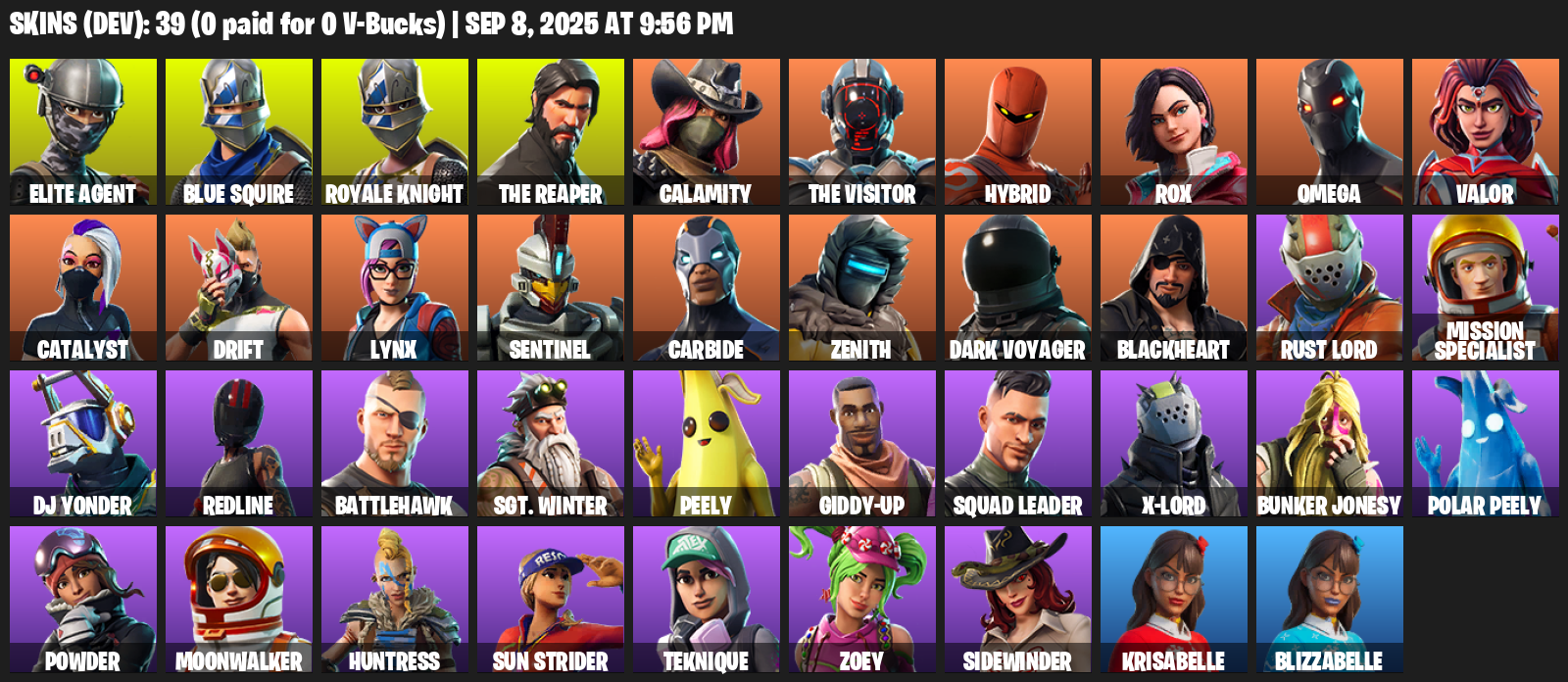 Fortnite Account ( PLAYSTATION / XBOX / PC ) (Blue Squire, Elite Agent, Royale Knight, The Reaper, Omega, Calamity, Hybrid, Rox, Valor, Catalyst, Drift, Lynx, Sentinel, Carbide, Zenith, Dark Voyager, Blackheart, Rust Lord, Mission Specialist) (39 Skins) Fortnite Account ( PLAYSTATION / XBOX / PC ) (Blue Squire, Elite Agent, Royale Knight, The Reaper, Omega, Calamity, Hybrid, Rox, Valor, Catalyst, Drift, Lynx, Sentinel, Carbide, Zenith, Dark Voyager, Blackheart, Rust Lord, Mission Specialist) (39 Skins)