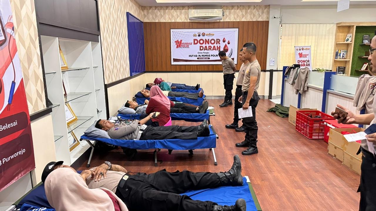 Sambut HUT Humas ke-74, Polres Purworejo Gelar Donor Darah, Puluhan Kantong Darah Disumbangkan