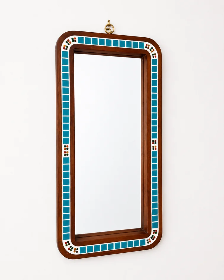 Espejo de Pared Artesanal Azul en Madera