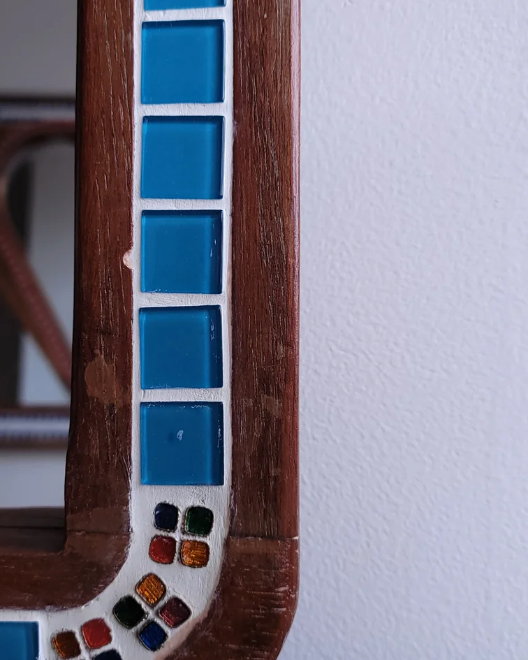 Espejo de Pared Artesanal Azul en Madera