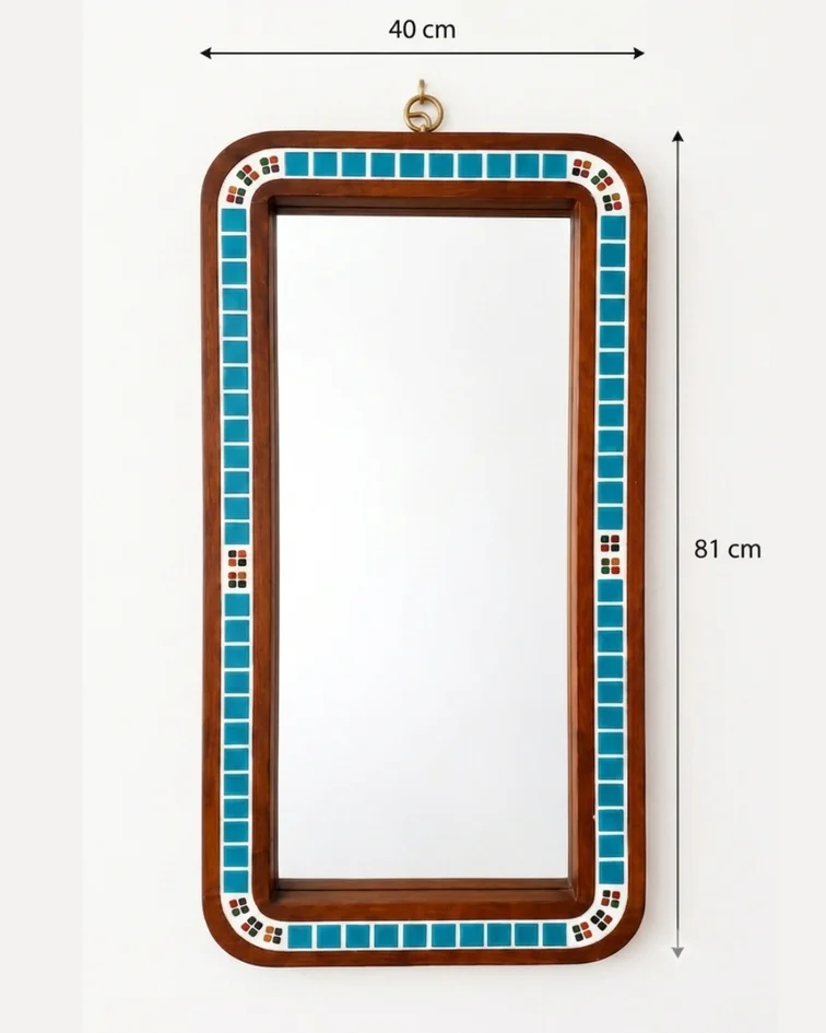 Espejo de Pared Artesanal Azul en Madera