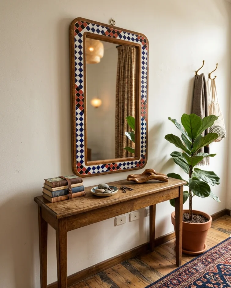 Espejo de Pared Artesanal con Diseño de Rombos