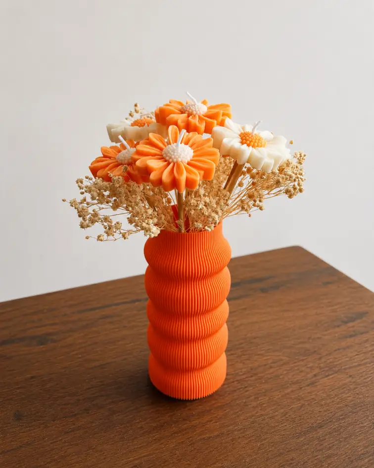 Jarrón Decorativo Naranja con Flores Aromáticas