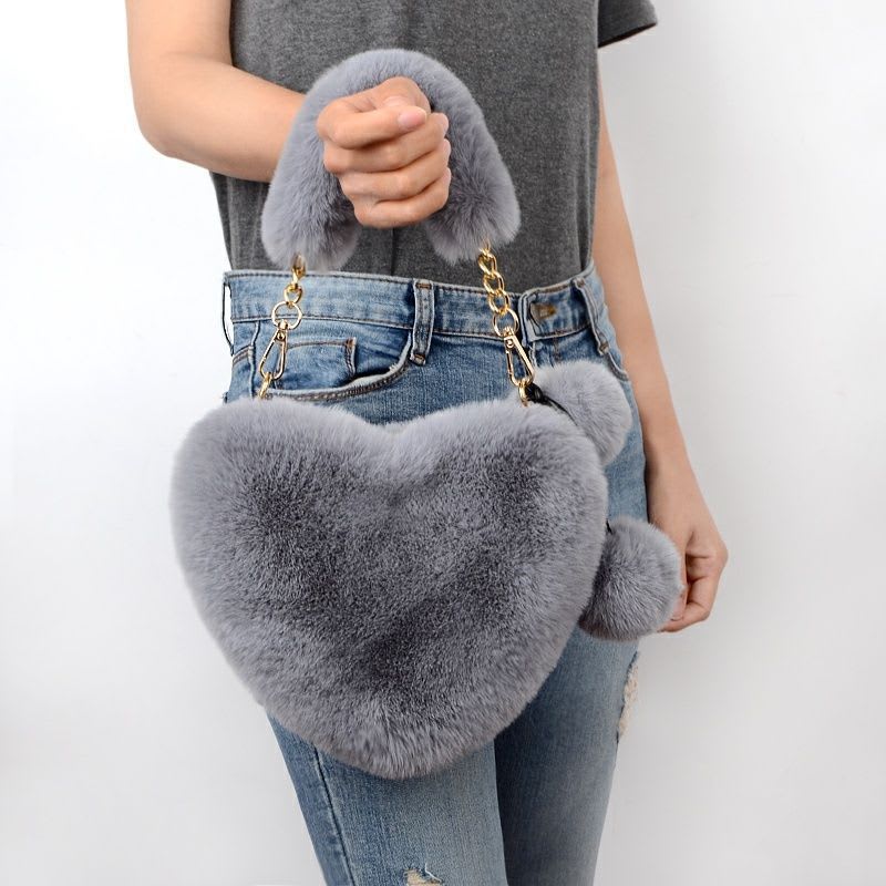 Heart-Shaped Fluffy Handbag