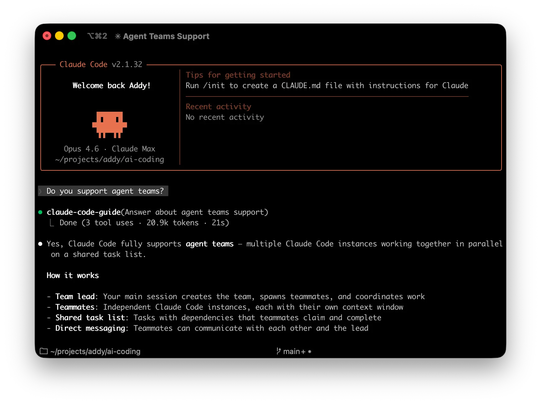 Claude Code agent teams architecture and swarm mode setup