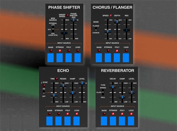 Cherry Audio Quadra effects section with phaser chorus echo reverb