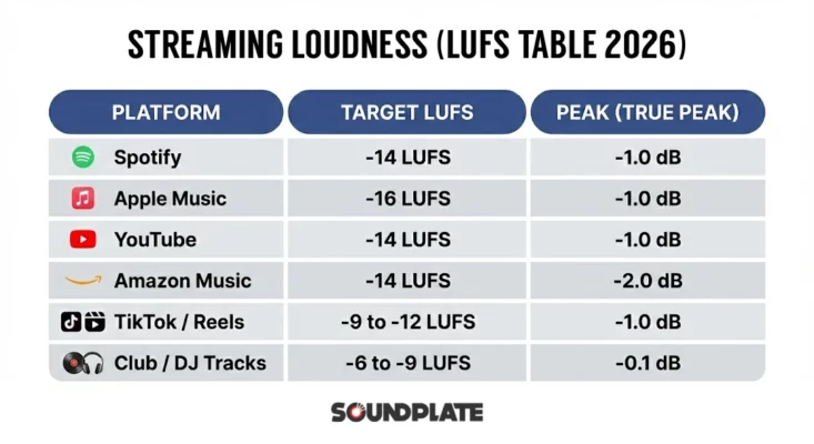 loudness mastering streaming platforms LUFS comparison table