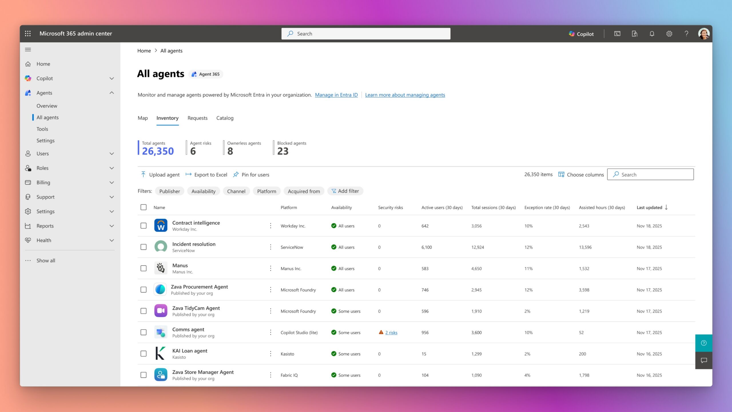Agent 365 governance dashboard interface