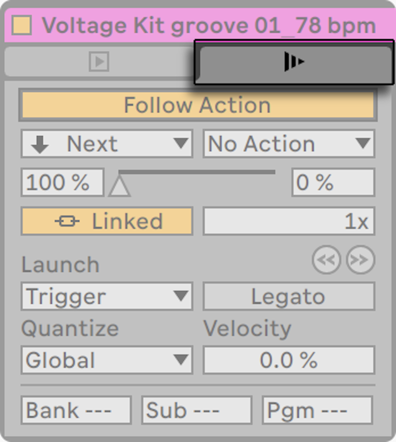 Ableton Live 12 clip launching interface showing Session View launch modes
