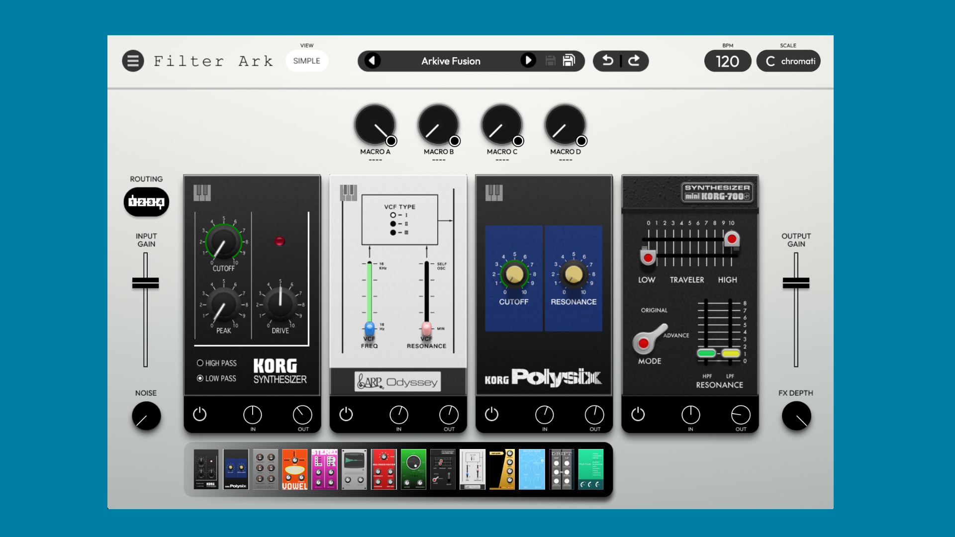 Korg Filter Ark 플러그인 인터페이스 MS-20 Polysix 필터