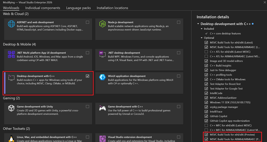 MSVC v14.51 C++ compiler desktop workload performance