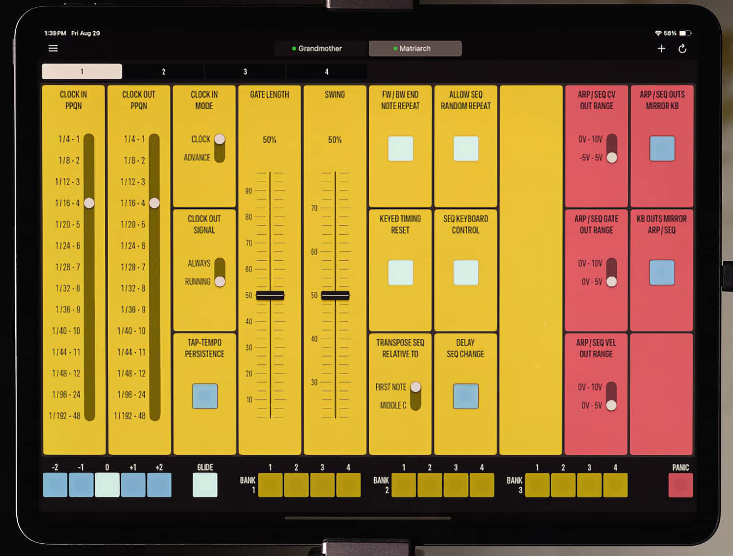 Moog Matriarch 업데이트 Mother Global Settings Editor 인터페이스