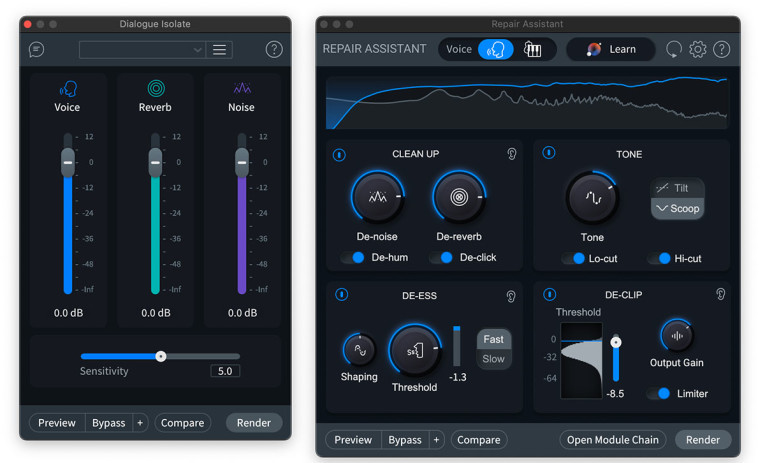 iZotope RX 12 Dialogue Isolate and Repair Assistant interface