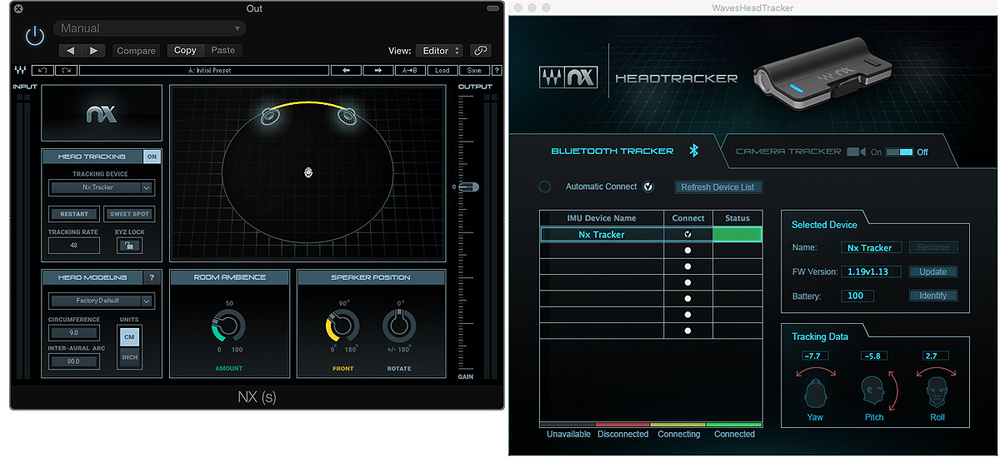 Waves Nx 헤드 트래킹 가상 믹스 룸 플러그인 인터페이스