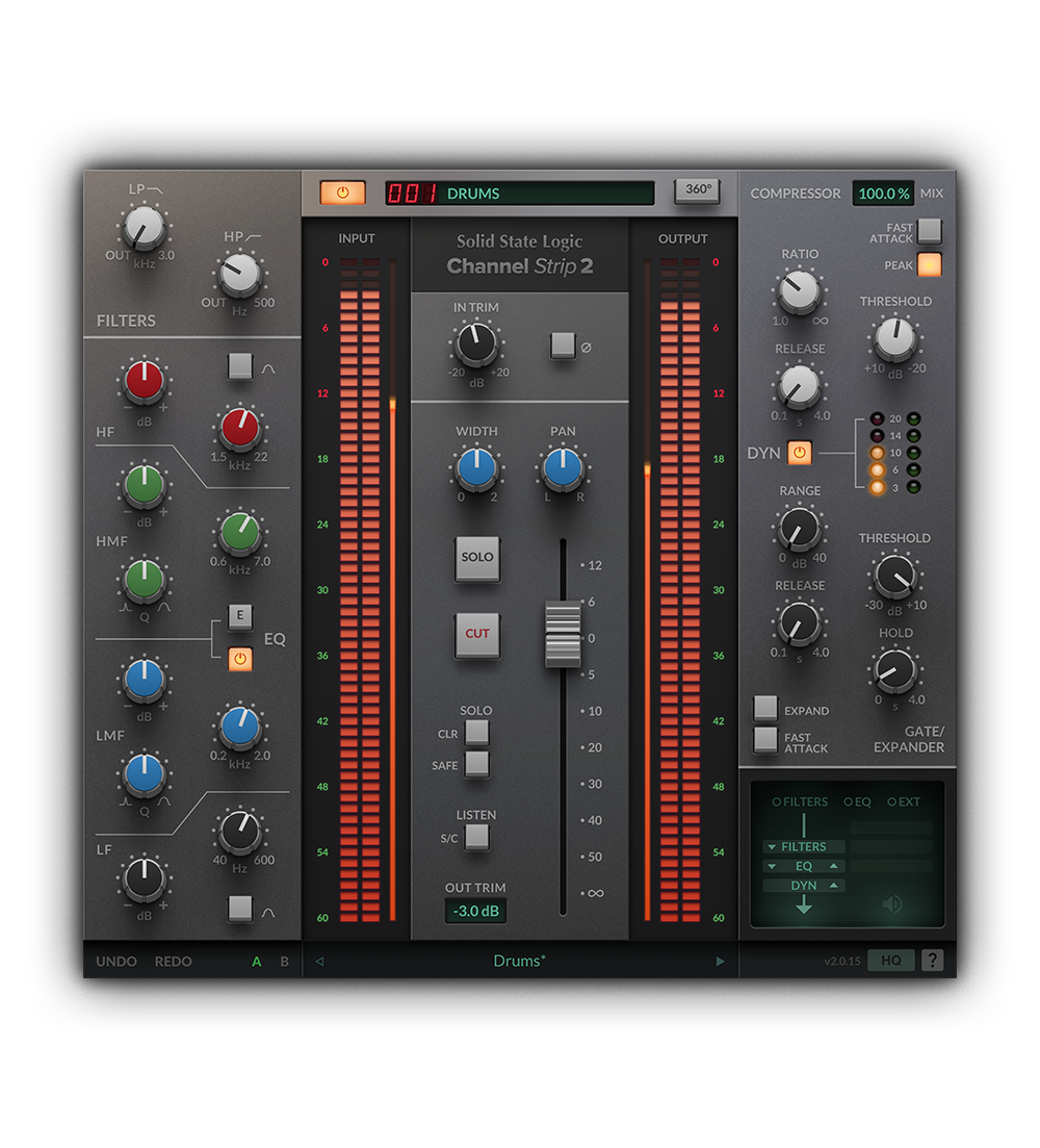 SSL Native Channel Strip 2 plugin interface with E and G Series console emulation modes
