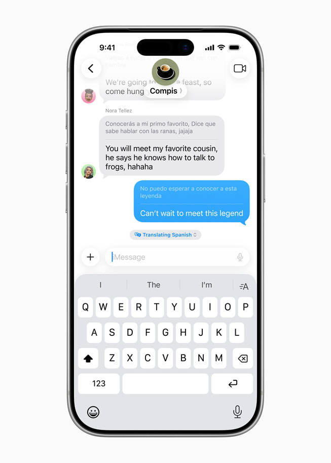Apple Intelligence Live Translation in Messages showing real-time language translation