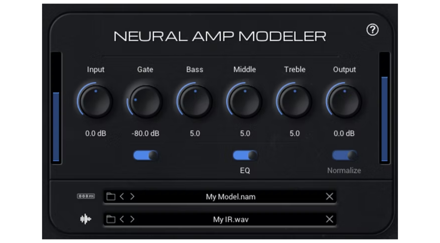 Neural Amp Modeler 2.0 plugin interface showing controls and signal chain