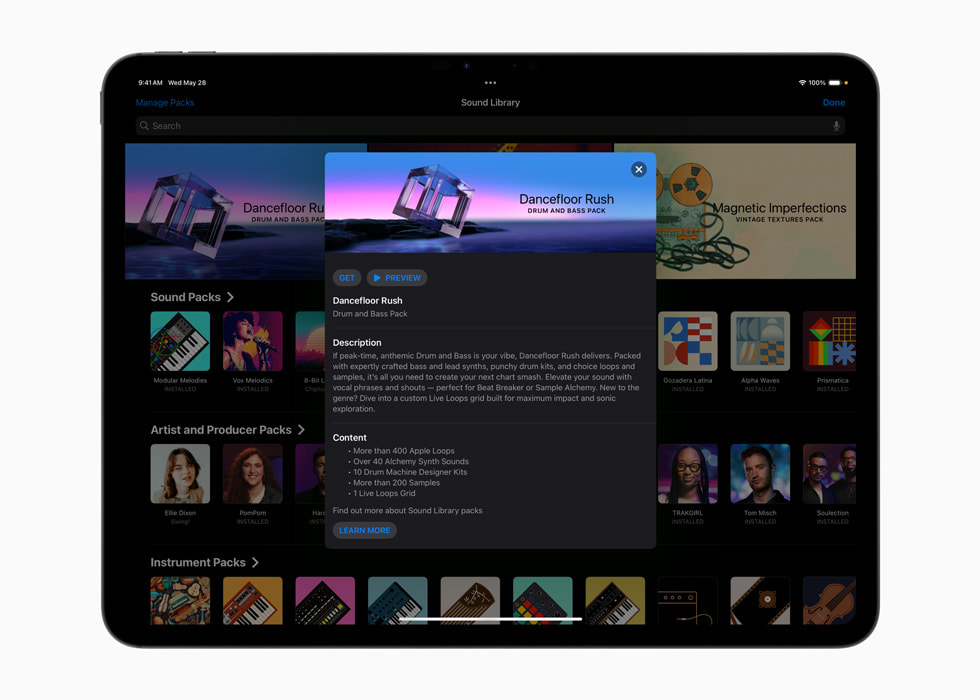 Logic Pro iPad beat-making tools and drum pattern interface