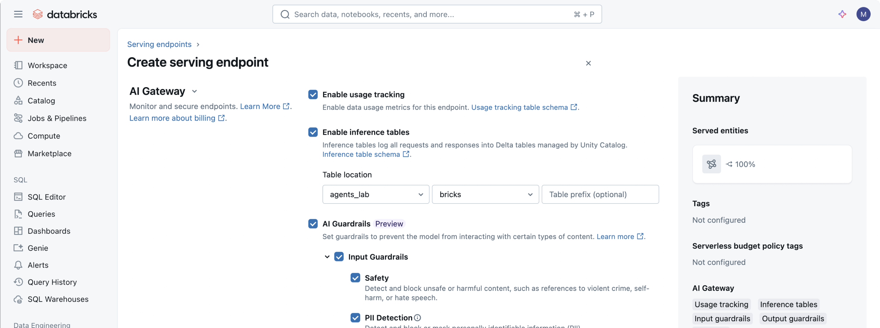 Mosaic AI Gateway unified LLM endpoint