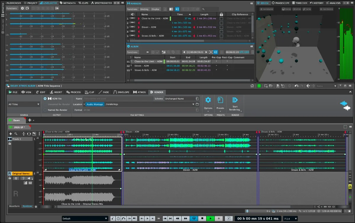 WaveLab 13 Album Montage with Dolby Atmos