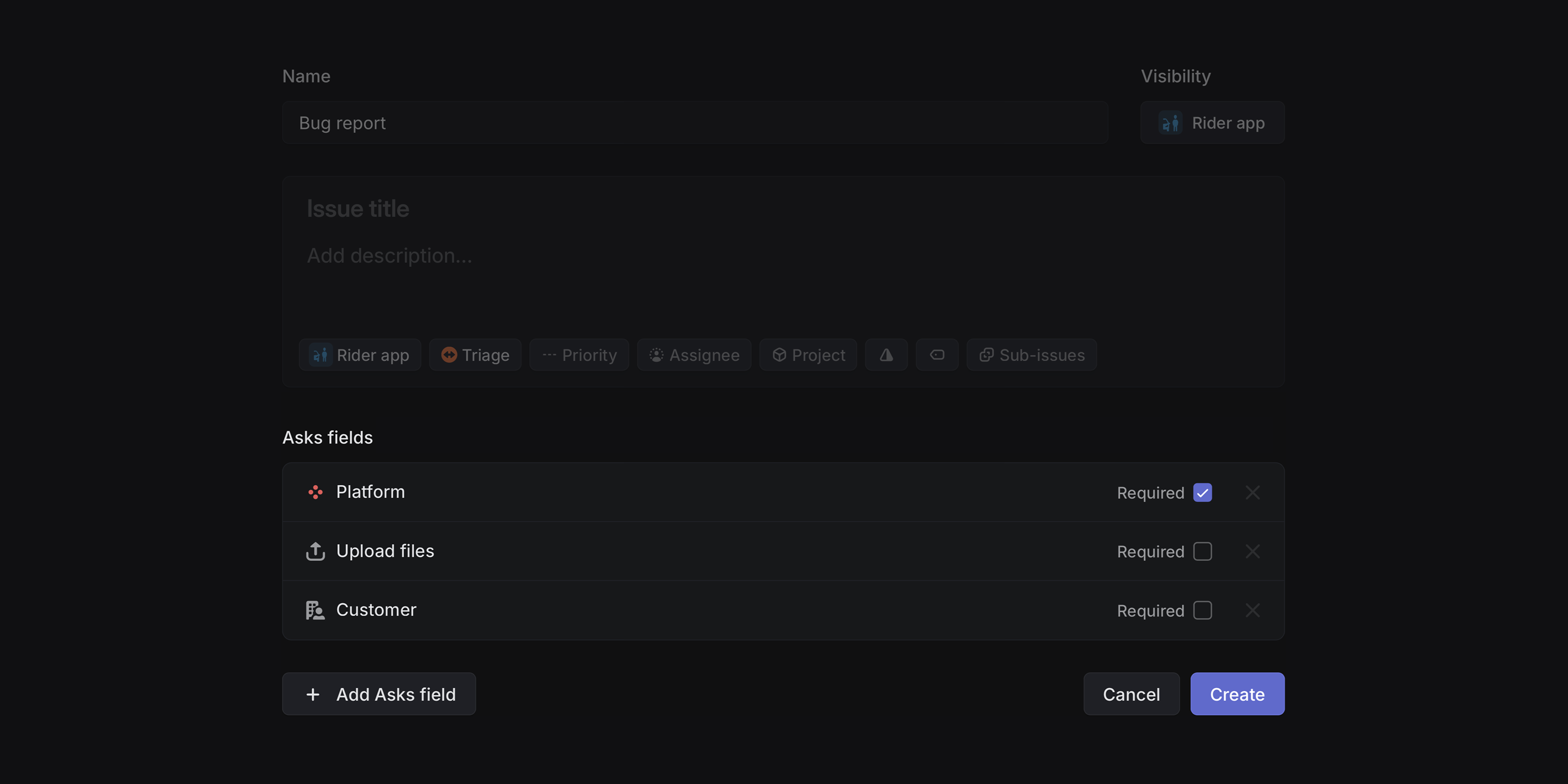 Linear Asks fields and triage routing automation