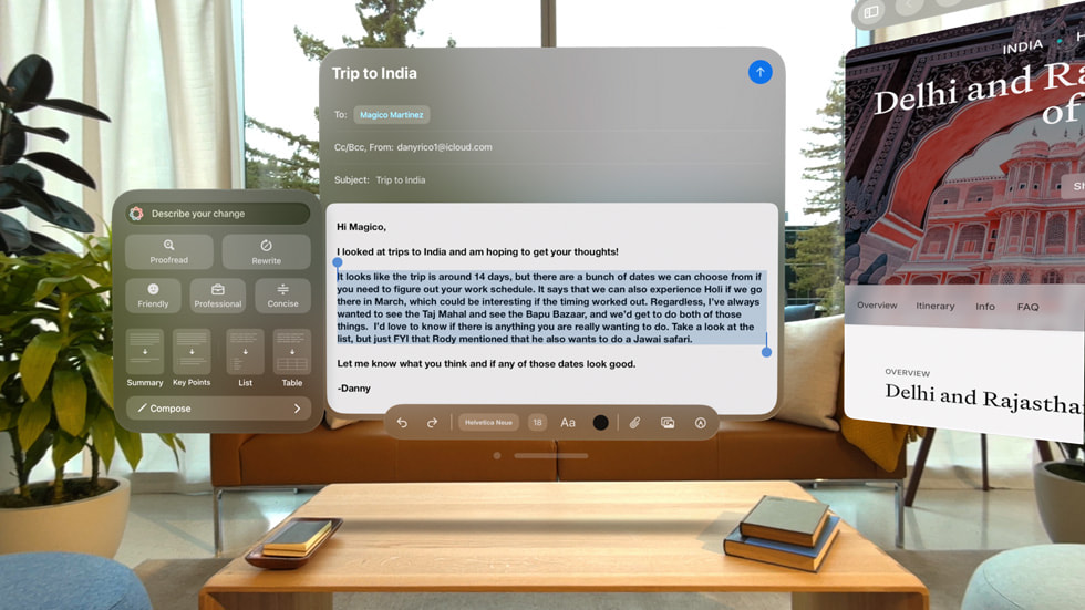 visionOS 3 AI features - Apple Intelligence Writing Tools on Apple Vision Pro