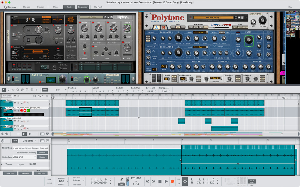 Reason 13 DAW 인터페이스 — 랙 익스텐션과 시퀀서