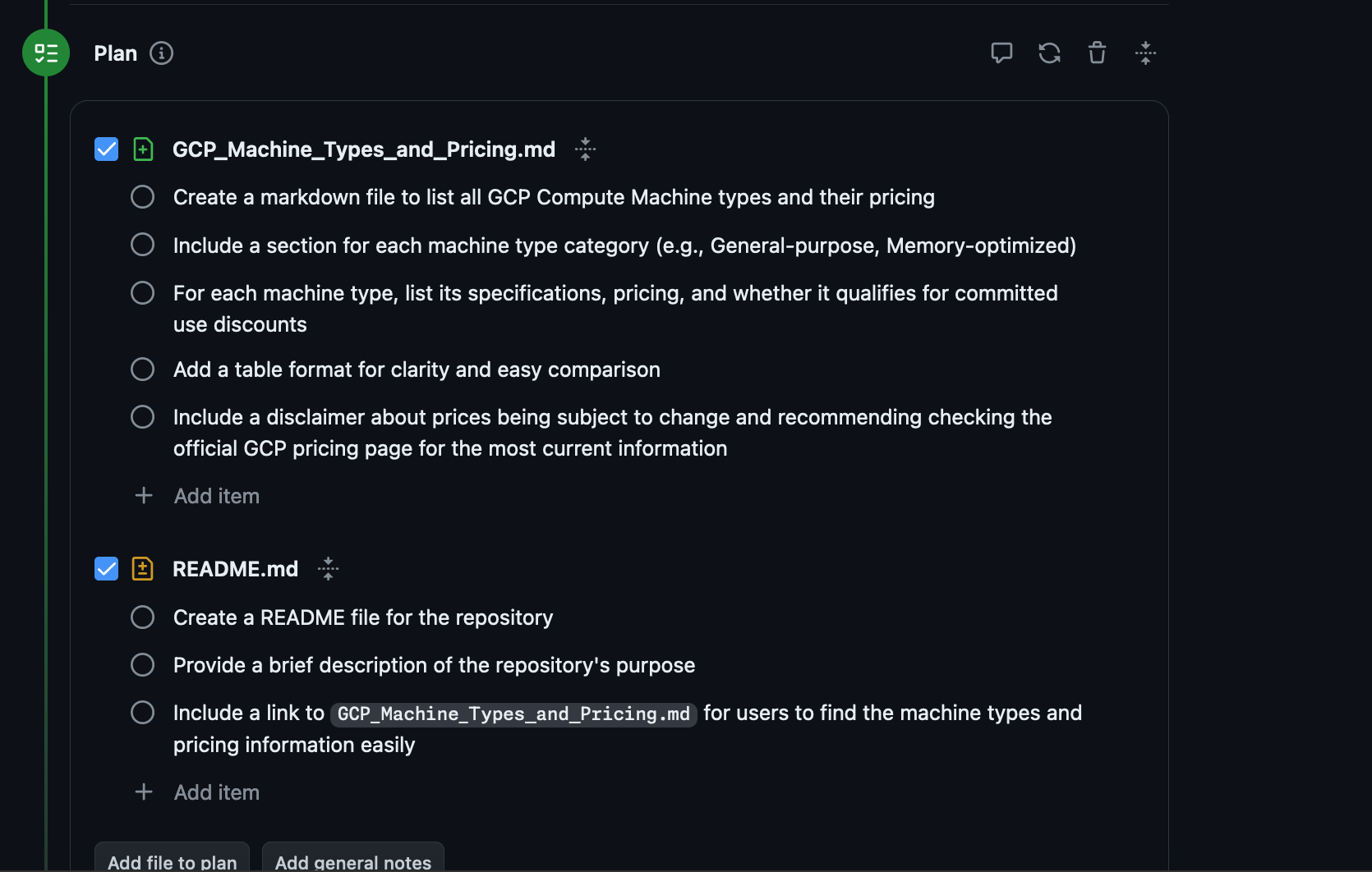 Copilot Workspace plan generation step showing multi-file code changes