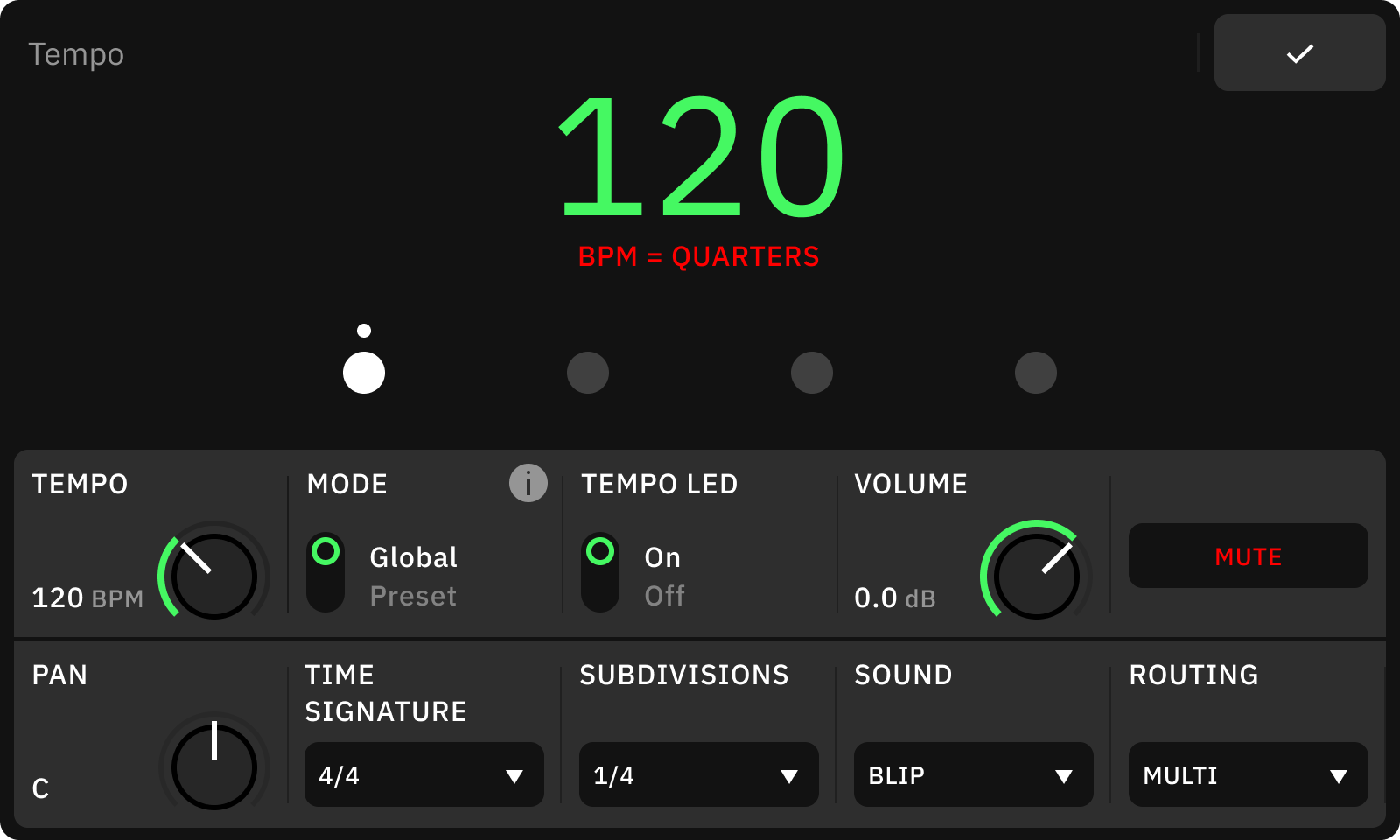 Neural DSP Quad Cortex CorOS 3.2 metronome UI screenshot