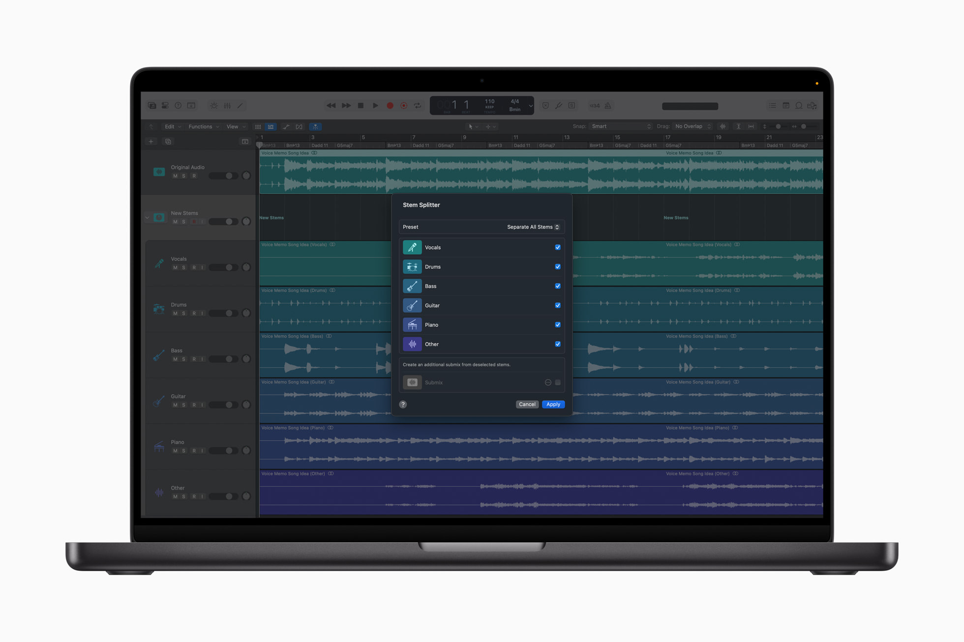 Logic Pro 11.2 Stem Splitter 기타 피아노 분리