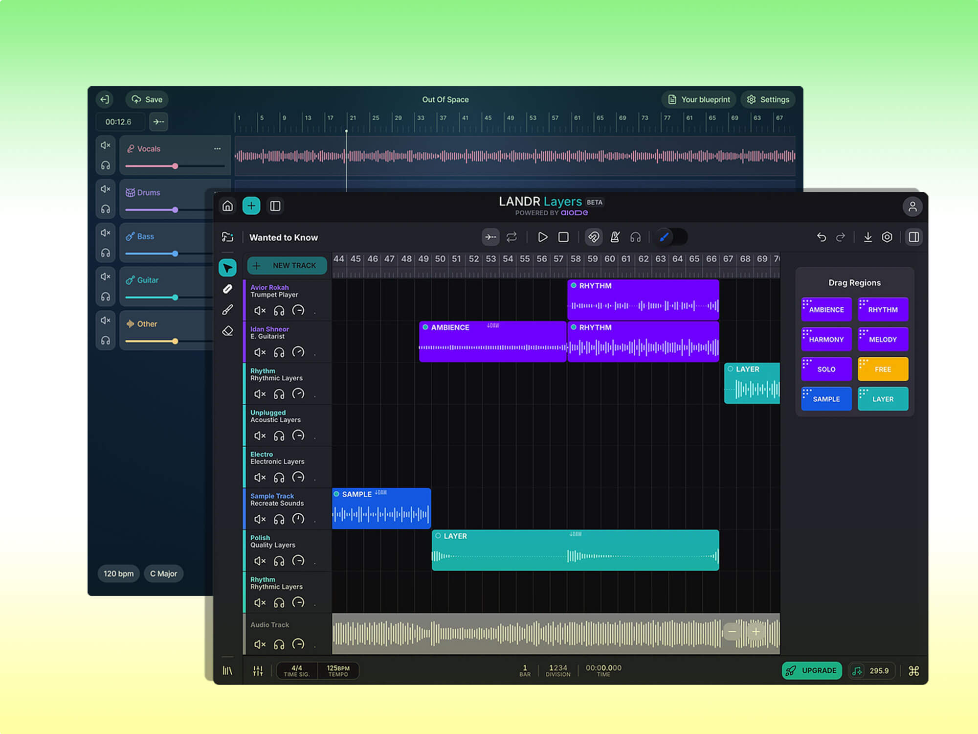 LANDR Layers and Blueprints AI co-production tools interface