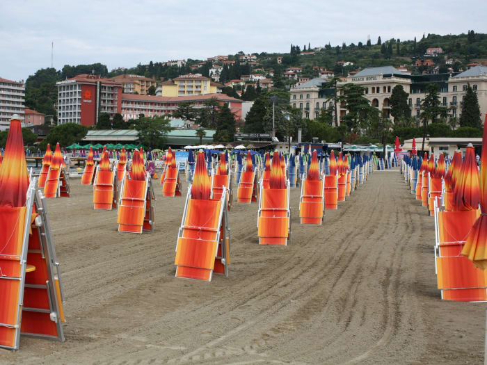 Colorful view of the beach at Kempinski Palace Portorož Slovenia Portorož