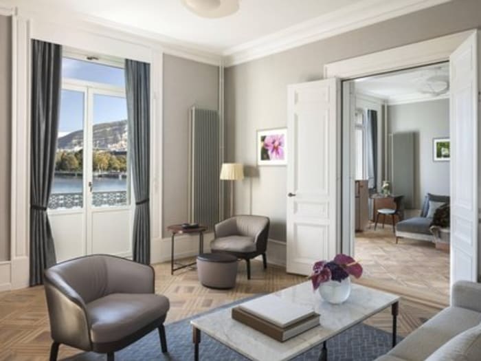 Elegant suite at The Ritz-Carlton Hotel de la Paix Geneva