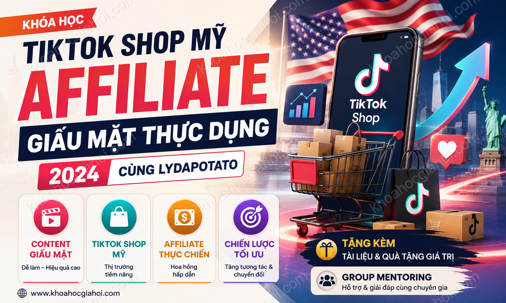 Khóa Học Tiktok Shop Mỹ Affiliate Giấu Mặt Thực Dụng 2024 Cùng Lydapotato