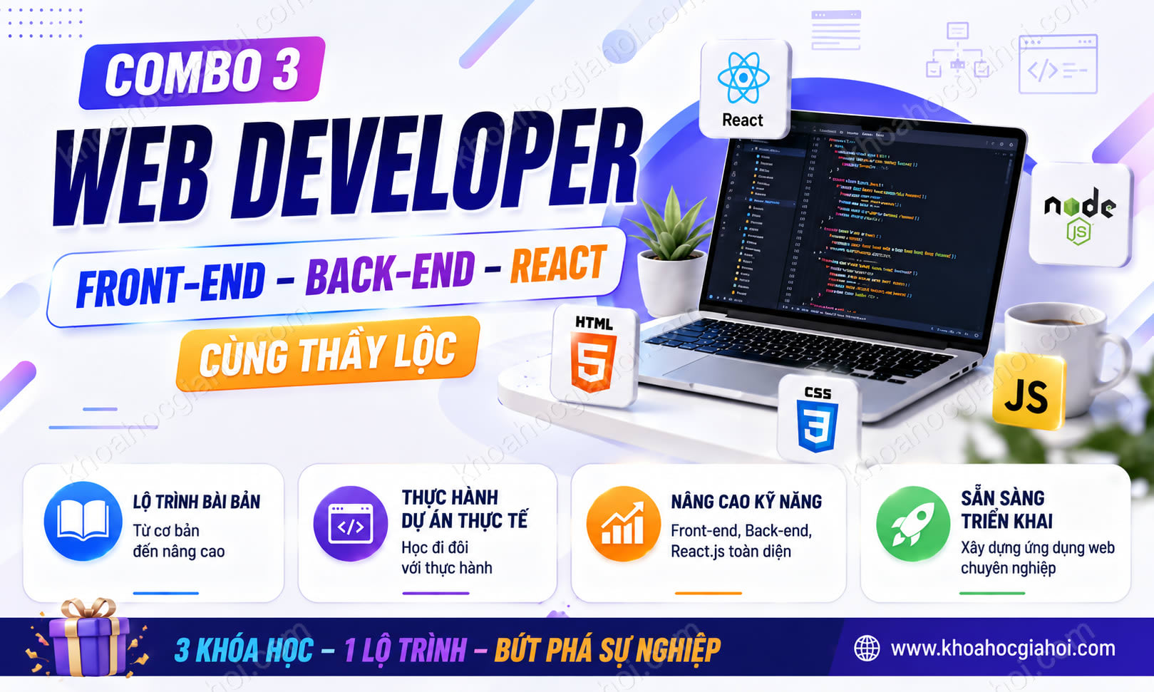 Combo 3 Khóa Học Web Developer: Front-end, Back-end & React Cùng Thầy Lộc