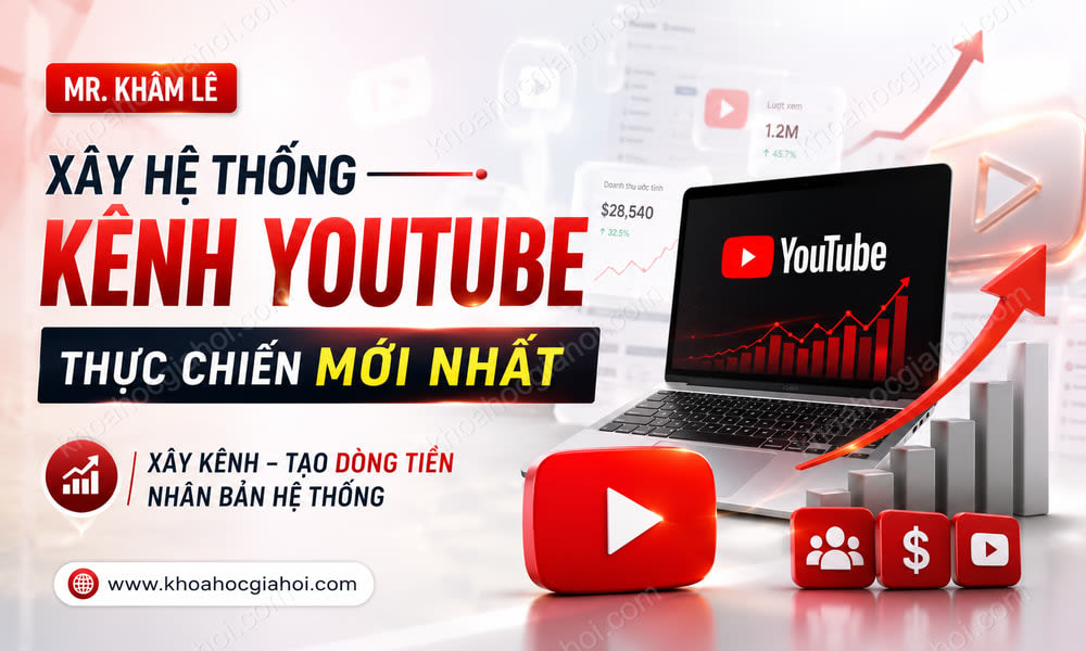 Khóa học Xây hệ thống kênh Youtube thực chiến Mới nhất- Mr. Khâm Lê – Full quy trình từ A tới Z xây kênh youtube, tạo dòng tiền và nhân bản hệ thống mới nhất