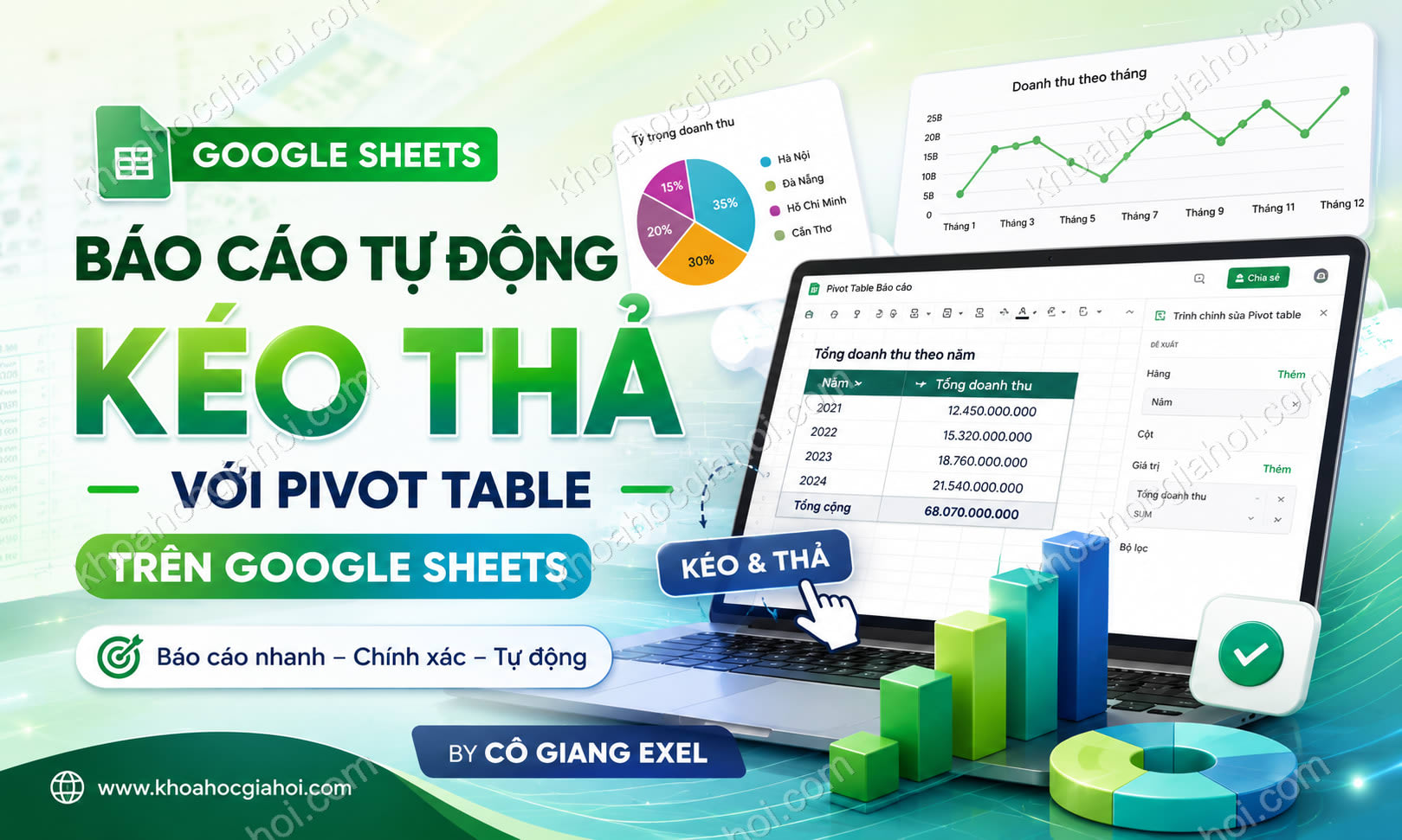 Khóa học Báo cáo tự động kéo thả với bảng tổng hợp Pivot Table trên Google Sheets by Cô Giang Exel