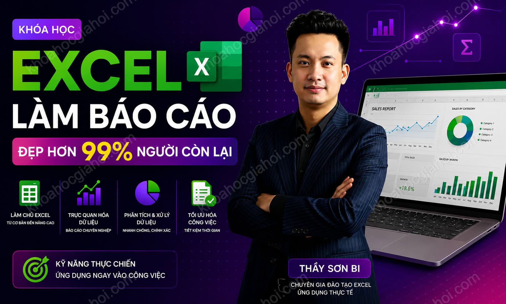 Khóa Học Excel - Làm Báo Cáo Đẹp Hơn 99% Người Còn Lại Cùng Thầy Sơn Bi Khóa Học Excel - Làm Báo Cáo Đẹp Hơn 99% Người Còn Lại Cùng Thầy Sơn Bi