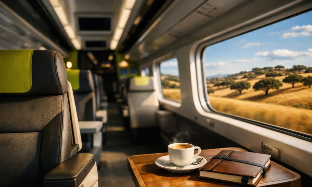 Comfortable interior of Portugal Alfa Pendular high speed train