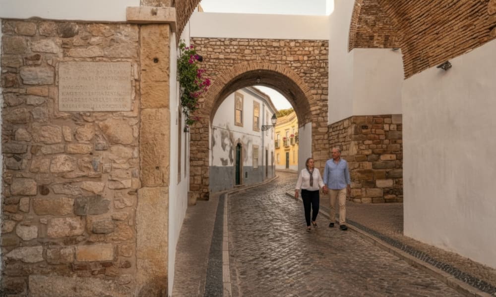 Charming historic cobbled streets in Faro Old Town