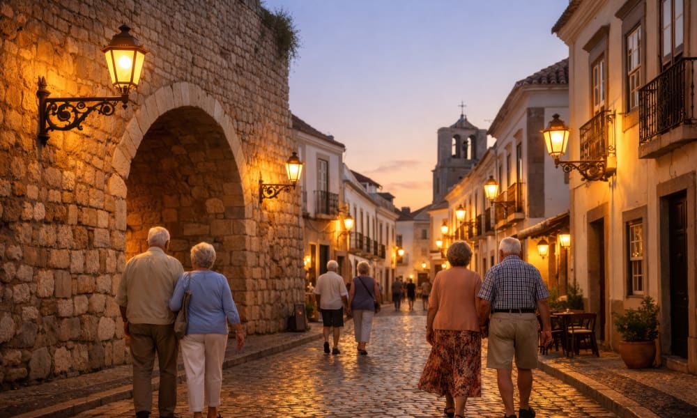 Scenic stroll through the historic old town streets of Faro Algarve
