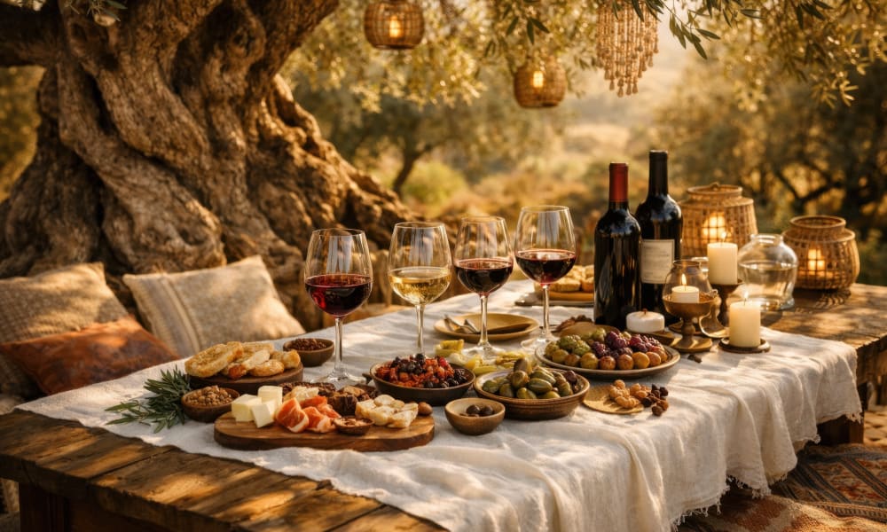 Wine tasting experience under an ancient olive tree at Morgado do Quintão in Algarve