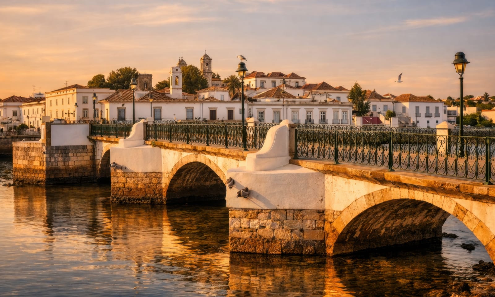 Élégance en bord de rivière à Tavira avec bateaux traditionnels sur le Gilão.