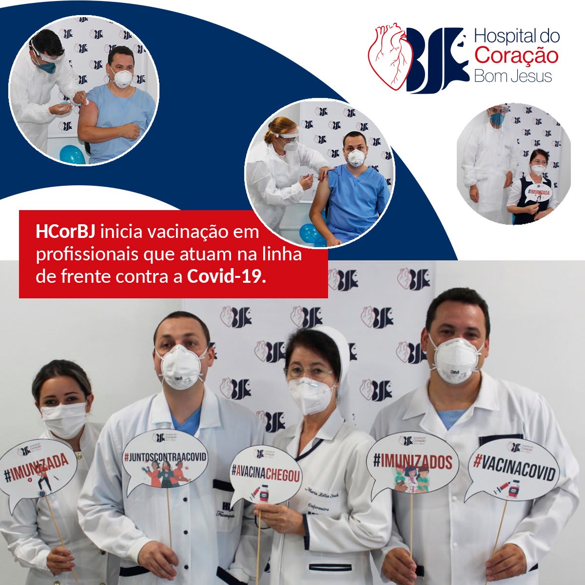 HCorBJ inicia vacinação em profissionais que atuam na linha de frente contra a Covid-19.