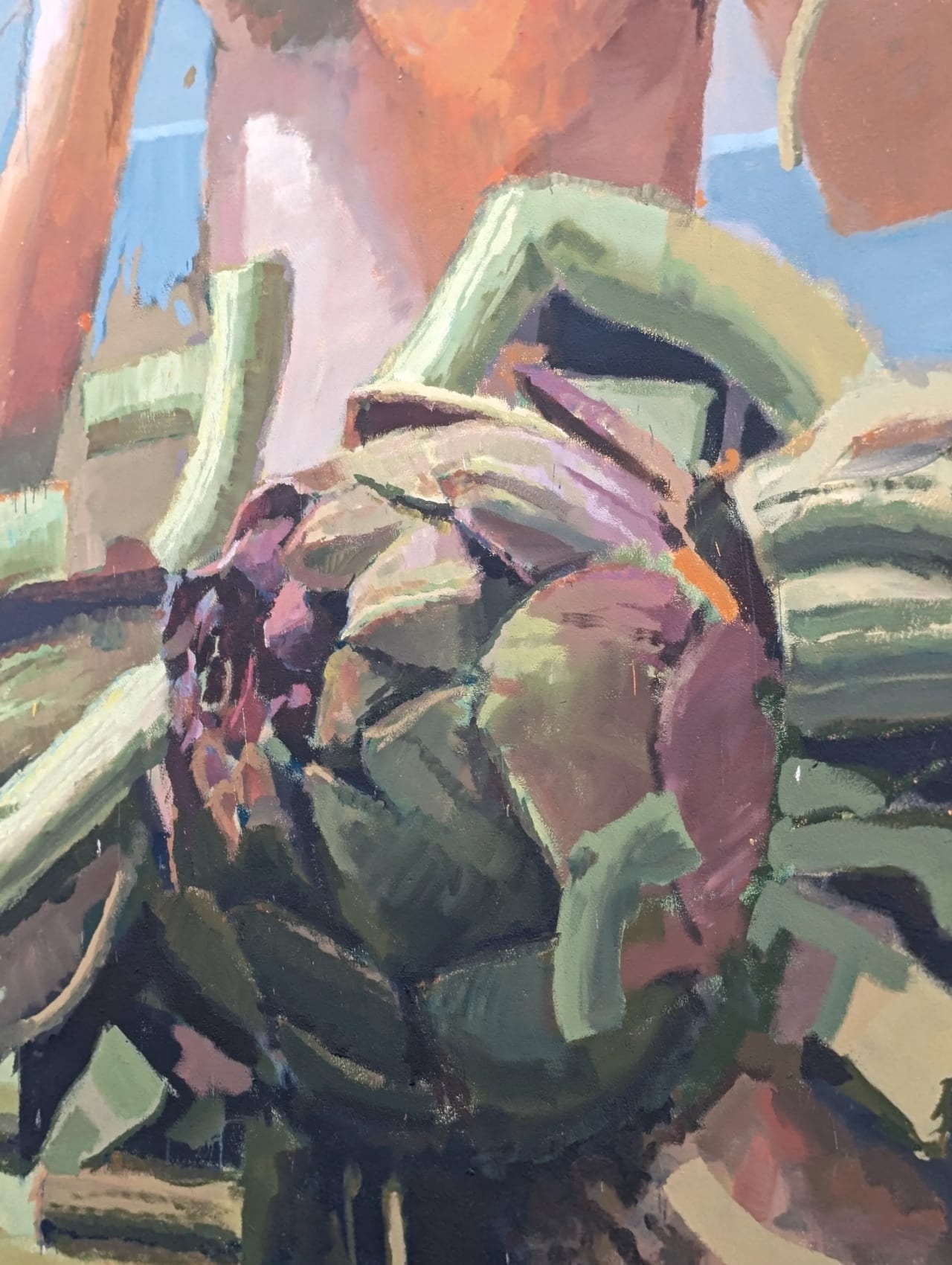 Un cuadro que representa un alcachofa con colores vivos.