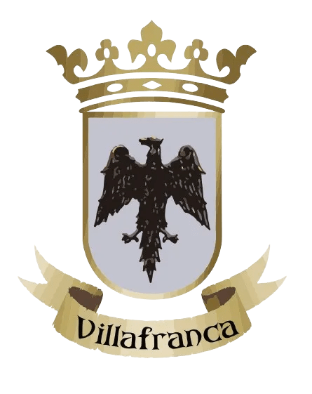 Escudo de Villafranca con águila negra y corona dorada.