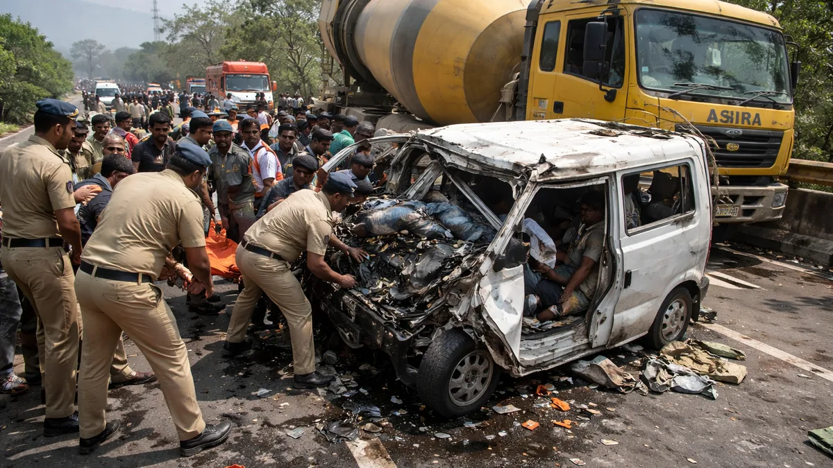 Thane bridge accident 2026 van cement mixer crash Rayta bridge Maharashtra rescue operation