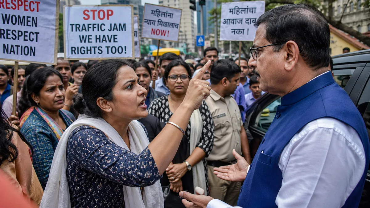 Woman protester raising voice during women’s protest for safety and equal rights